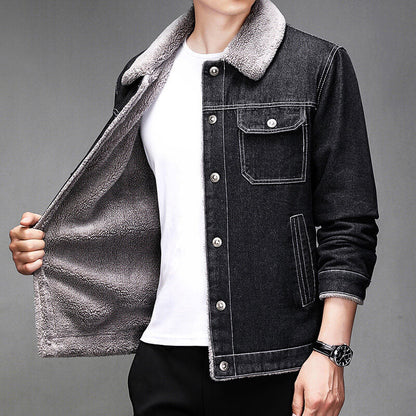 Fleece Lined Denim Bomber Jacket