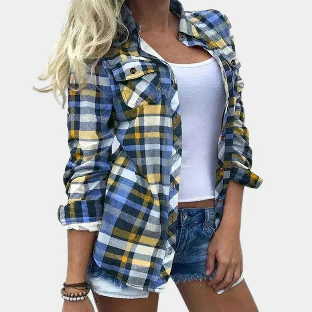 Women's Plaid Blouse Classic Pattern Soft Touch