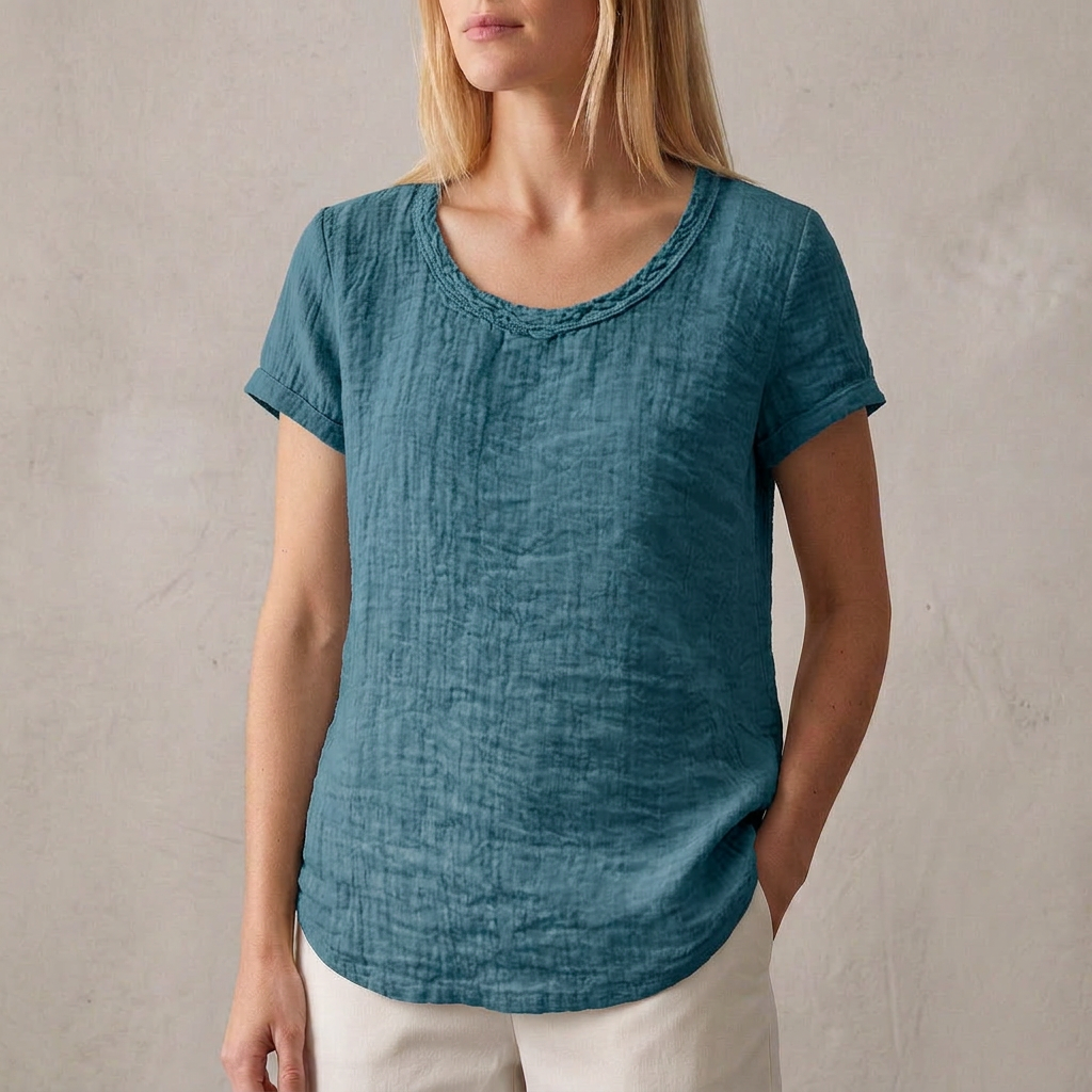 Relaxed Fit Casual T-Shirt Cotton Cuffed Sleeves
