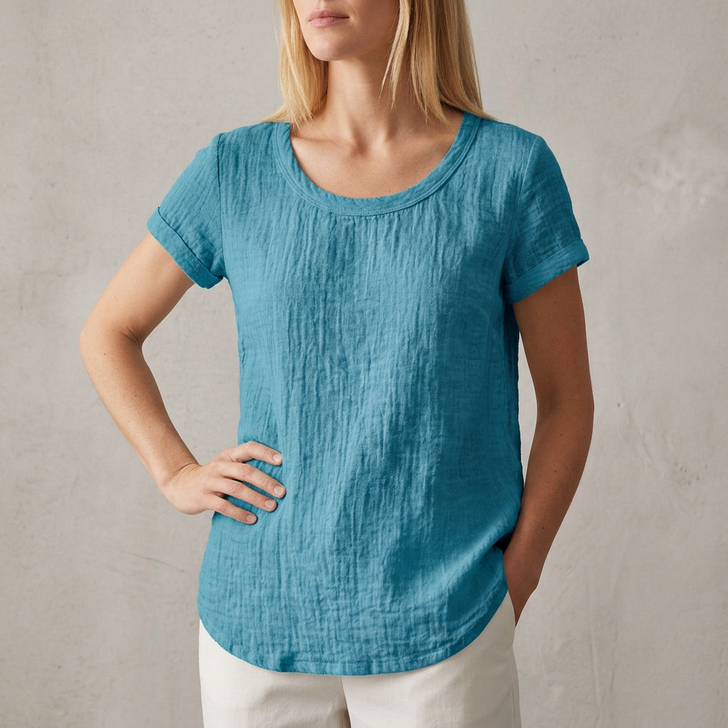 Relaxed Fit Casual T-Shirt Cotton Cuffed Sleeves