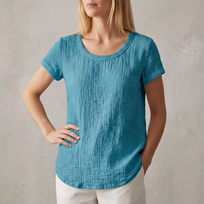 Relaxed Fit Casual T-Shirt Cotton Cuffed Sleeves