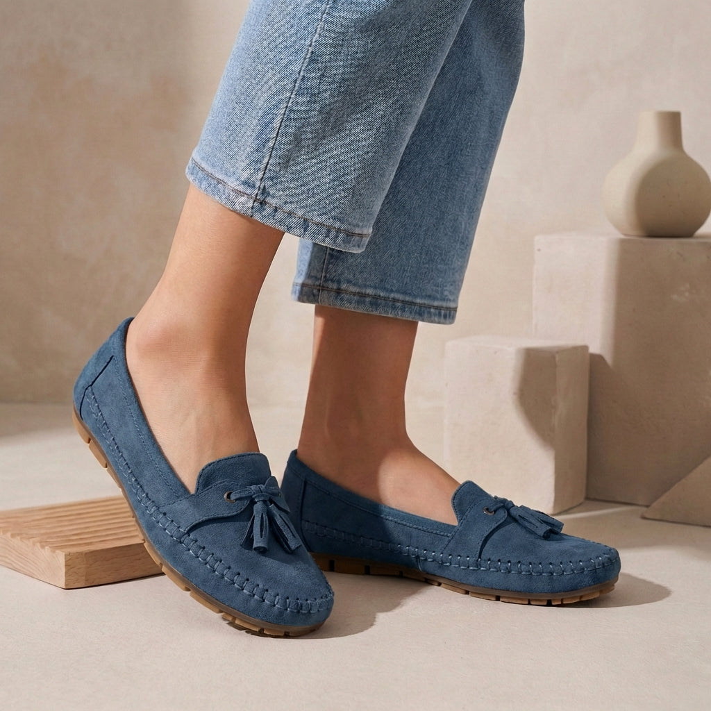 Suede Slip On Loafers Moccasin Stitching Brown