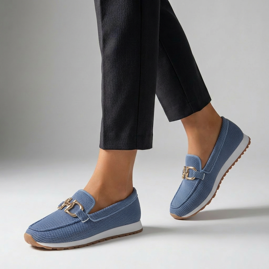 Relaxed Fit Knit Loafers Gold Tone Bit Platform Sole - VibreMode
