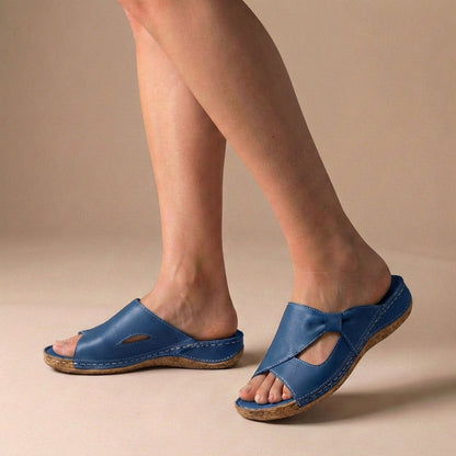 Leather Orthopedic Slip-On Sandals with Bow Detail