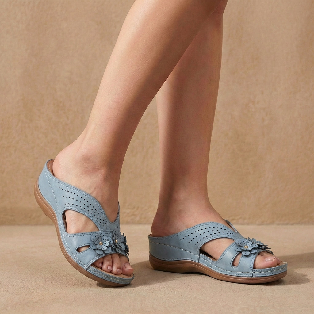 Women's Slip-On Wedge Sandals Contoured Comfort Floral