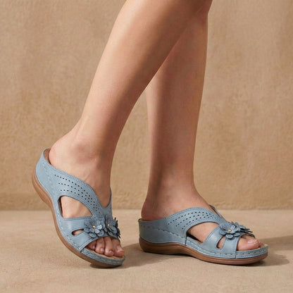 Women's Slip-On Wedge Sandals Contoured Comfort Floral