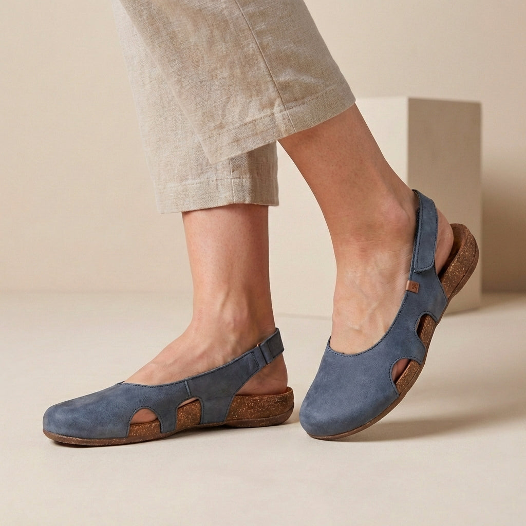 Orthopedic Slingback Sandals Cork Sole Cut-Out Detail