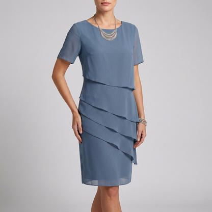 Women's Tiered Ruffle Dress Sheer Sleeves - VibreMode