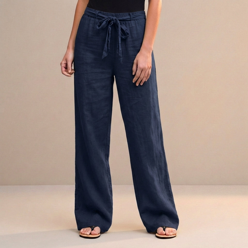 Women's High Waist Wide Leg Trousers Self Tie Waist
