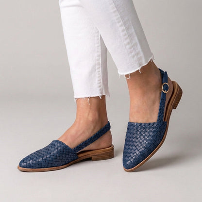 Vegan Leather Pointed Toe Slingback Flat Shoes