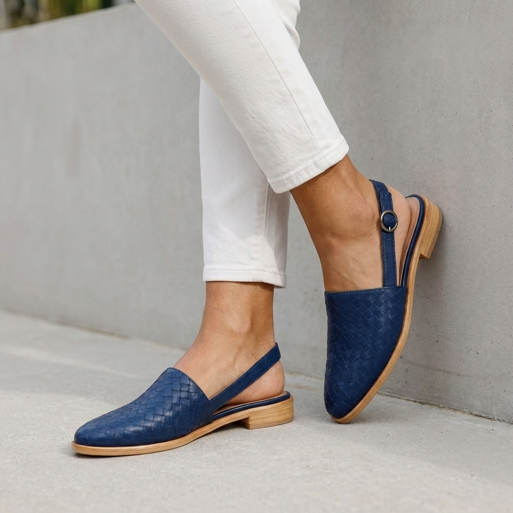 Women's Woven Slingback Flats Adjustable Ankle Strap