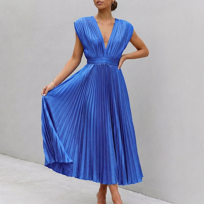 Women's Midi Dress Draped Bodice Defined Waist
