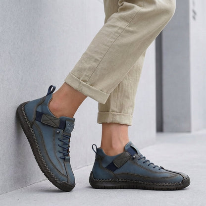 Mens Lace-Up Sneakers Leather Moc-Toe Brown