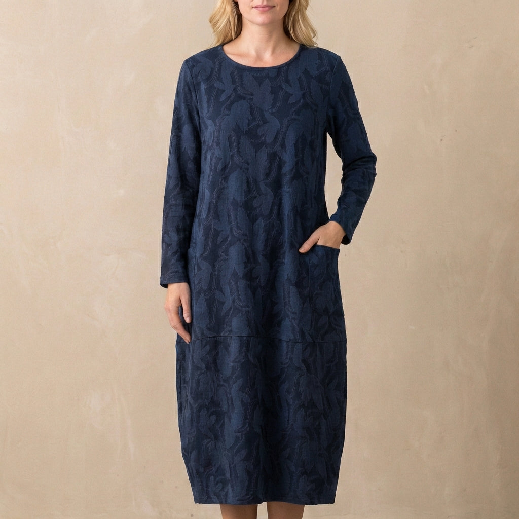 Women's Relaxed Maxi Dress Textured Knit Patch Pockets