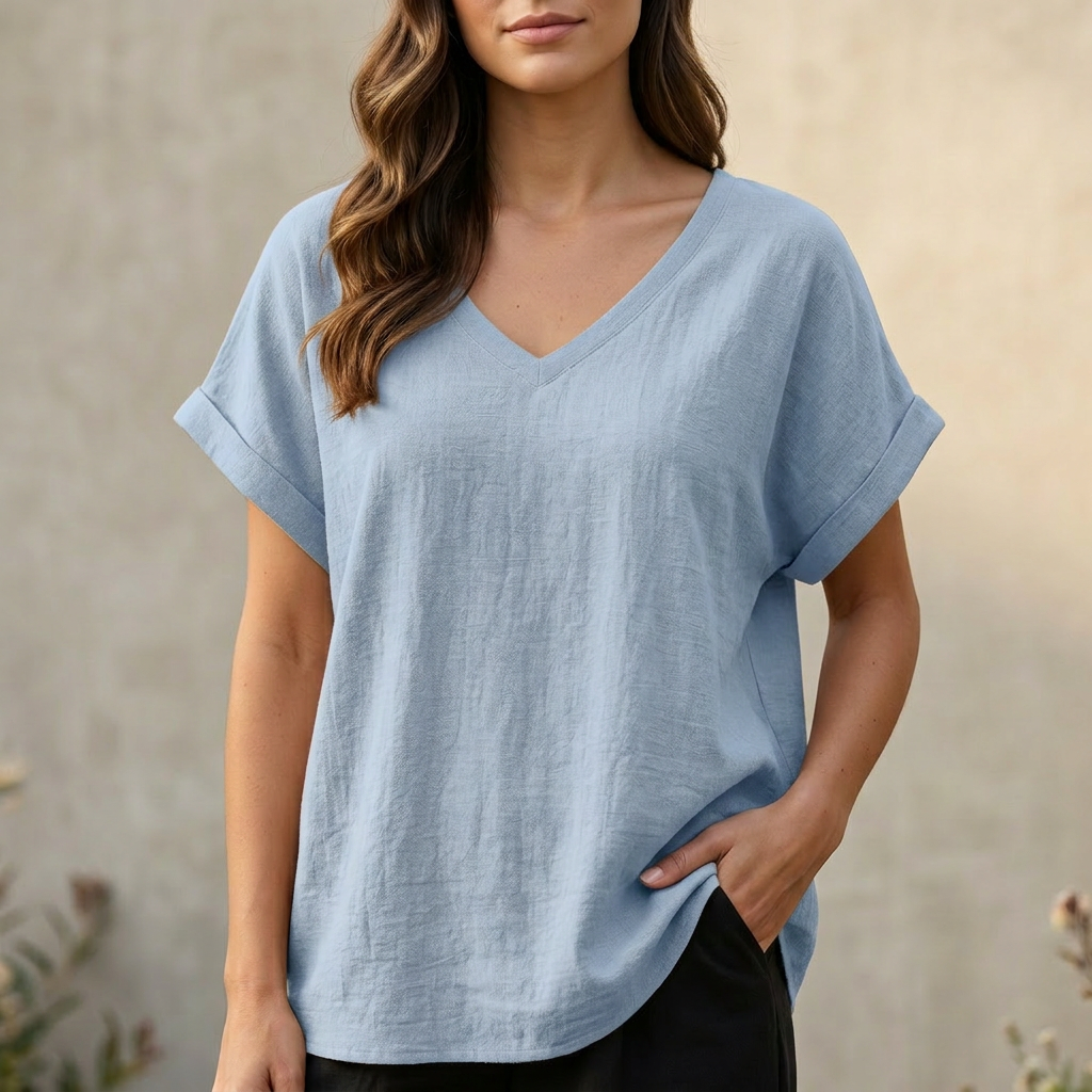 Women's V-Neck T-Shirt Relaxed Fit Asymmetrical Hem