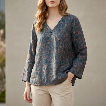 Women's Relaxed Fit Blouse V-Neck High-Low Hem - VibreMode