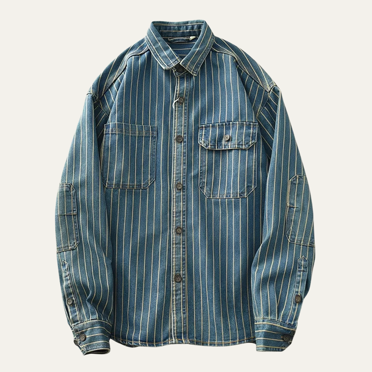 Men's Denim Shirt Jacket Vertical Stripe Blue - VibreMode