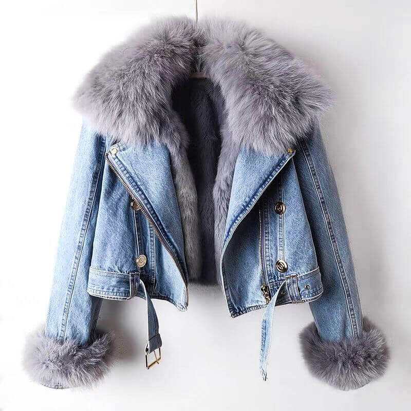 Fashionable Faux Fur Denim Coat