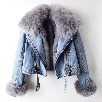 Fashionable Faux Fur Denim Coat