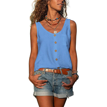 Women's V Neck Button Front