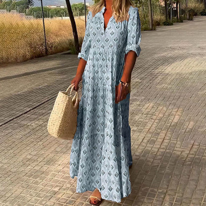 Women's Maxi Dress Roll-Up Sleeves