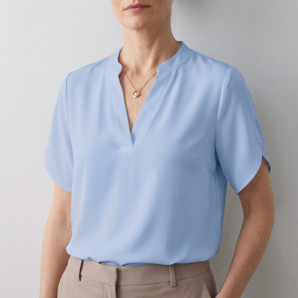 Women's Relaxed V-Neck Blouse Split Sleeves