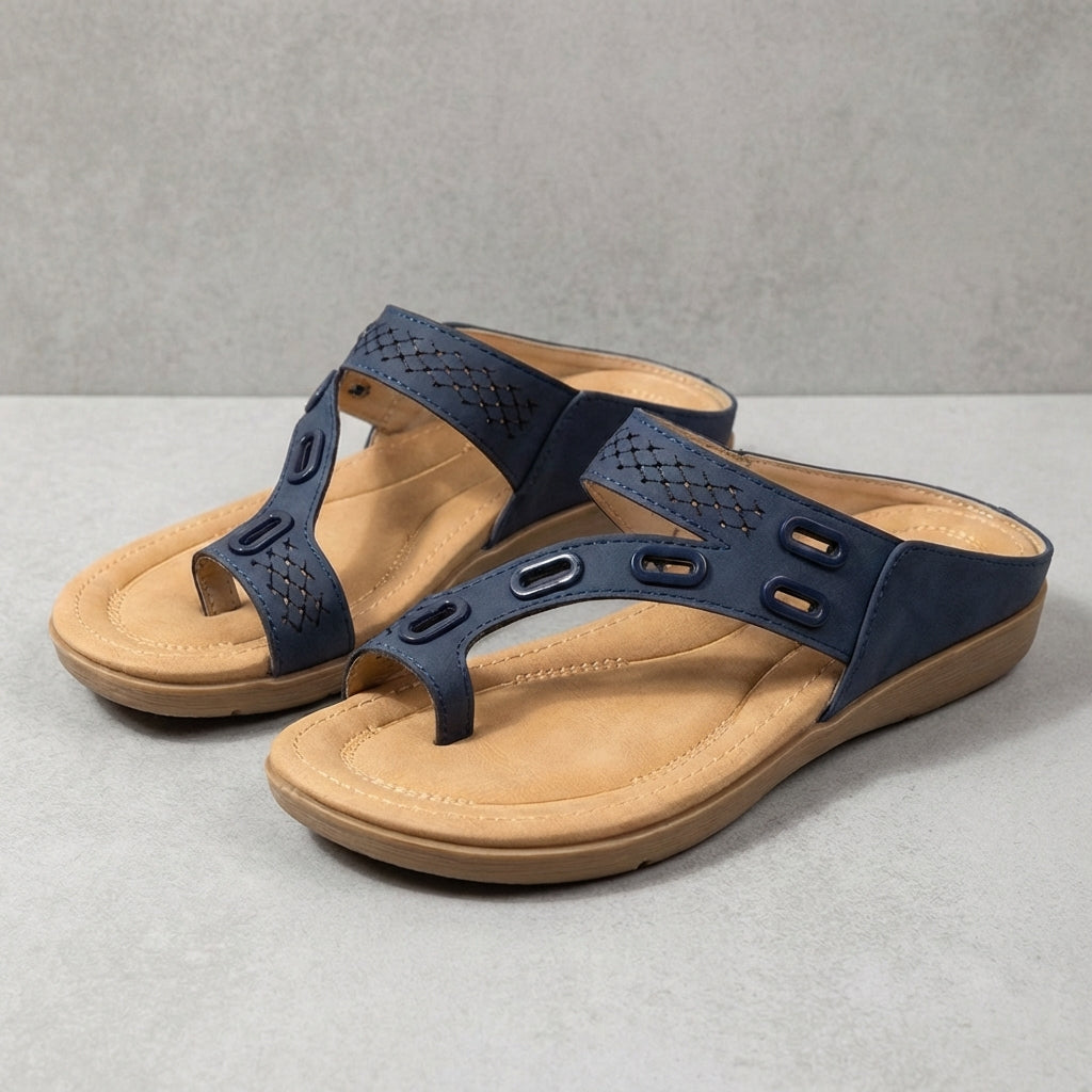 Relaxed Fit Women's Thong Sandals Perforated Metallic Accents