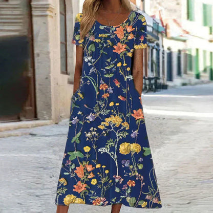 Elegant Women's Floral Midi Dress - VibreMode