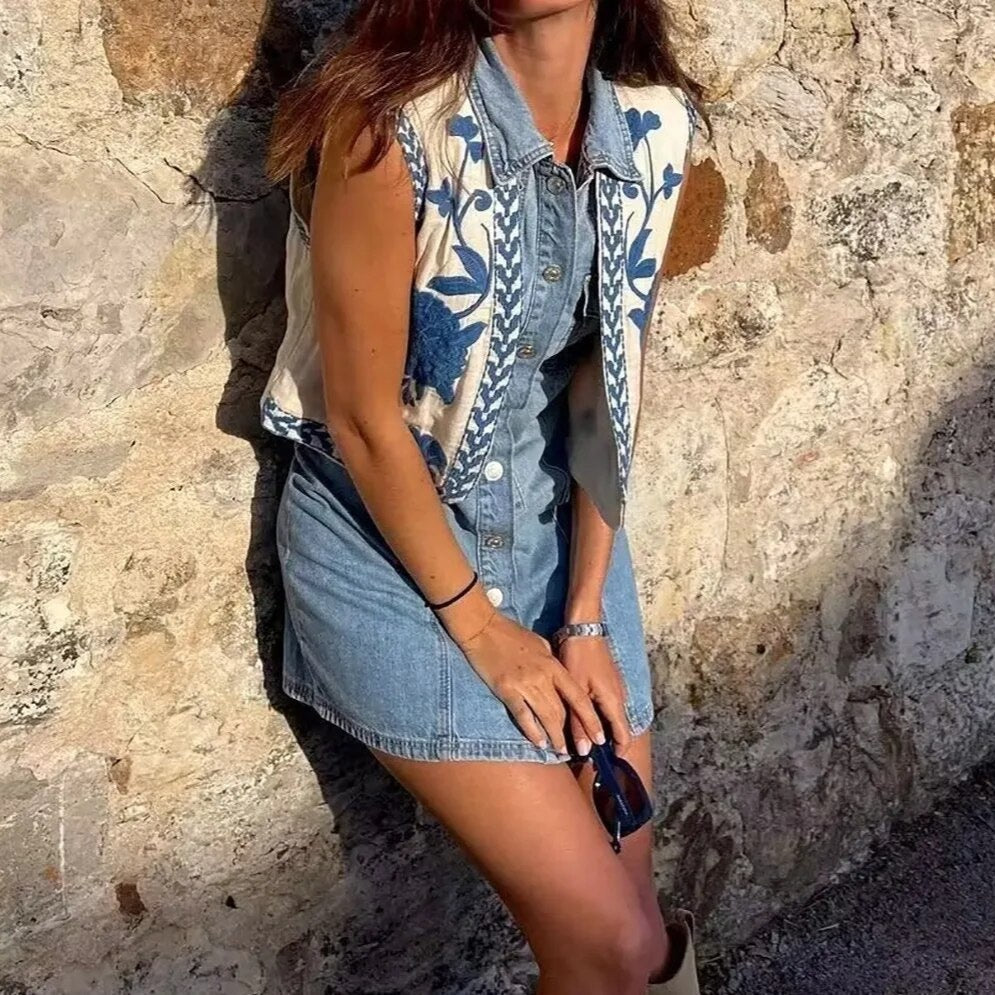 Bohemian Floral Embroidered Waistcoat