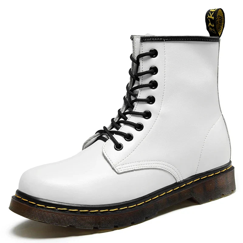 Men's Real Leather Biker Boots Thick Fleece Lined