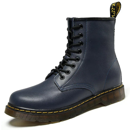 Men's Real Leather Biker Boots Thick Fleece Lined
