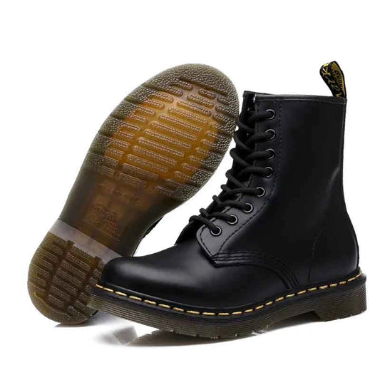 Men's Real Leather Biker Boots Thick Fleece Lined - VibreMode