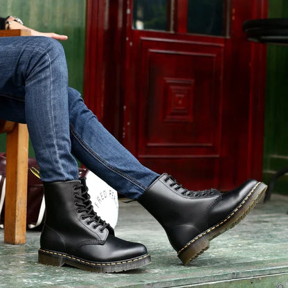 Men's Real Leather Biker Boots Thick Fleece Lined