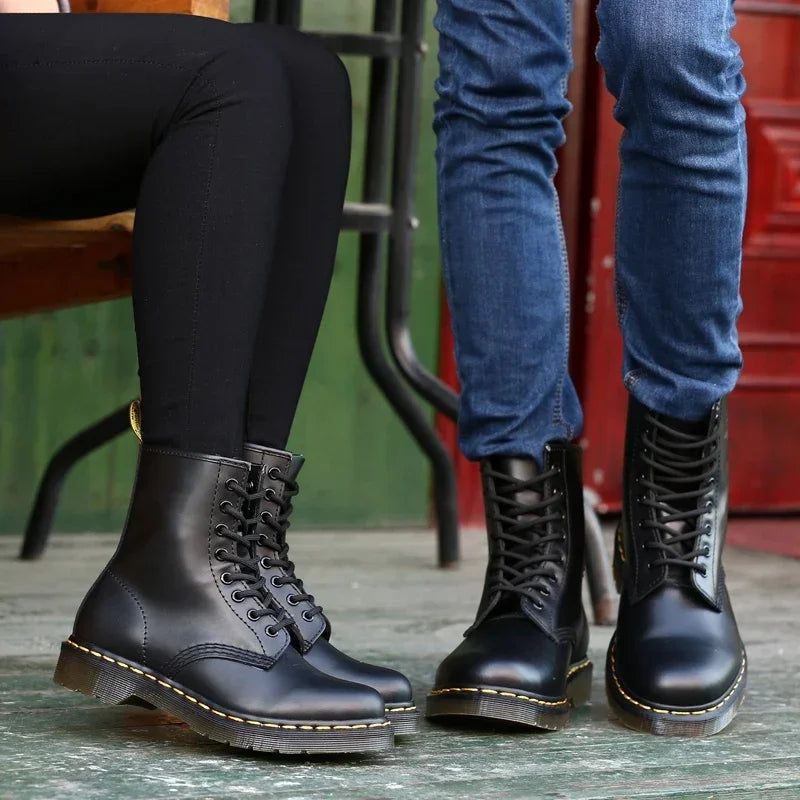 Men's Real Leather Biker Boots Thick Fleece Lined
