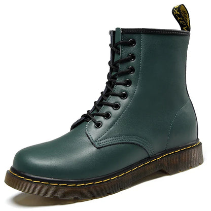 Men's Real Leather Biker Boots Thick Fleece Lined