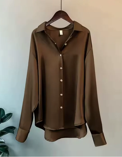 Elegant Ladies Silk Front Button Blouse Top