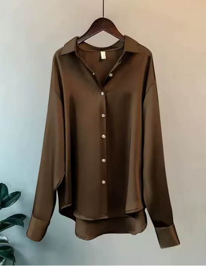 Elegant Ladies Silk Front Button Blouse Top