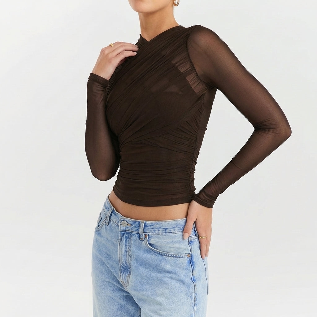 Women's Sheer Long Sleeve Cropped