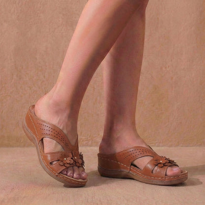 Women's Slip-On Wedge Sandals Contoured Comfort Floral