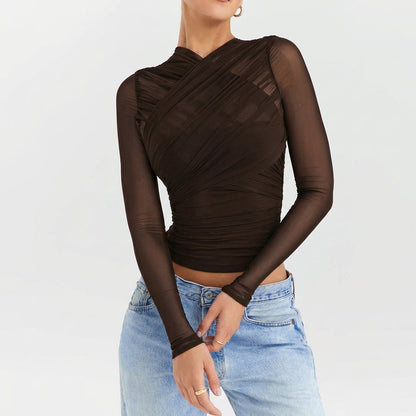 Women's Sheer Long Sleeve Cropped