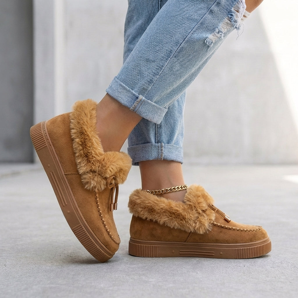 Women's Ankle Boots Faux Fur Moccasin Tan