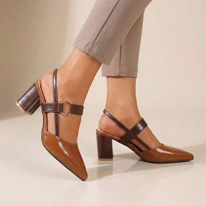 Women's Leather Slingback Pumps Buckled Strap Clear Details - VibreMode