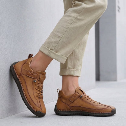 Mens Lace-Up Sneakers Leather Moc-Toe Brown