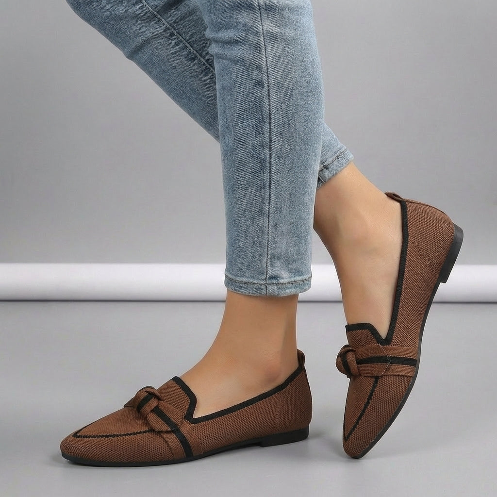 Women's Knitted Slip-On Loafers Pointed Toe Brown
