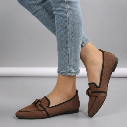 Women's Knitted Slip-On Loafers Pointed Toe Brown