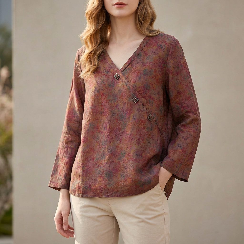 Women's Relaxed Fit Blouse V-Neck High-Low Hem