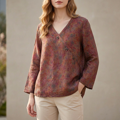 Women's Relaxed Fit Blouse V-Neck High-Low Hem