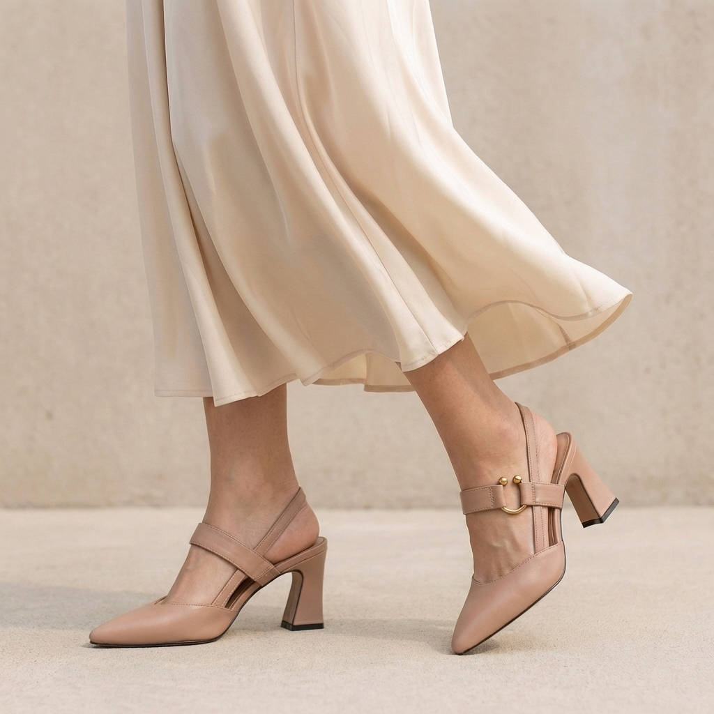 Women's Pointed Toe Block Heels Metallic Accent