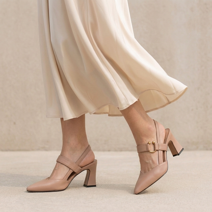 Women's Pointed Toe Block Heels Metallic Accent