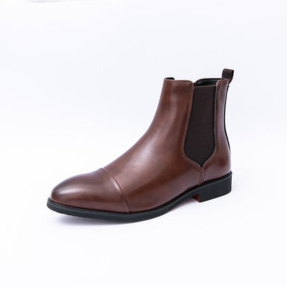 Men's Chelsea Boots Cap Toe Slip-On Leather Black